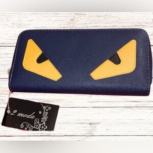 Novelty Faux Leather Billfold Wallet by 2 Moda Dark Blue and Yellow